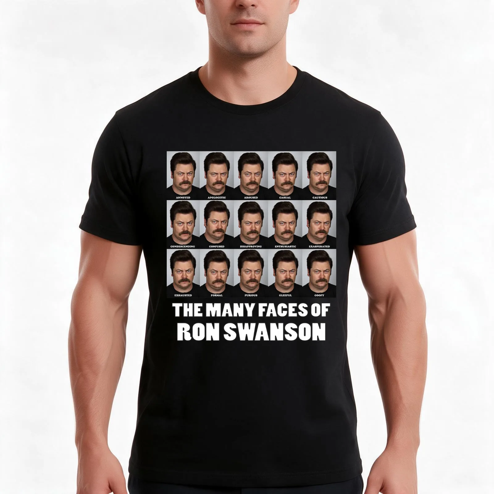 The Many Faces of Ron Swanson T-Shirt Summer Casual Cotton Tee Oversized Streetwear Tops Vintage Graphic Print 100% Cotton