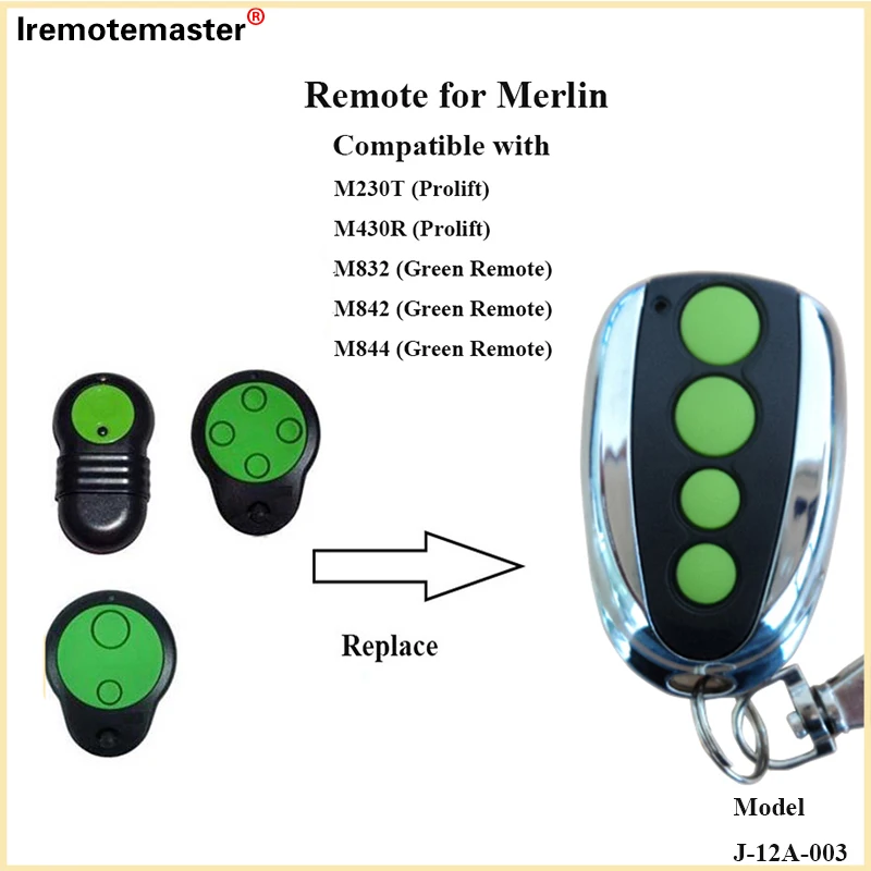 For Merlin M832 Rolling Code 433.92MHZ Garage Door Remote Control Green Button Mandos Garaje Gate Openers Replacement