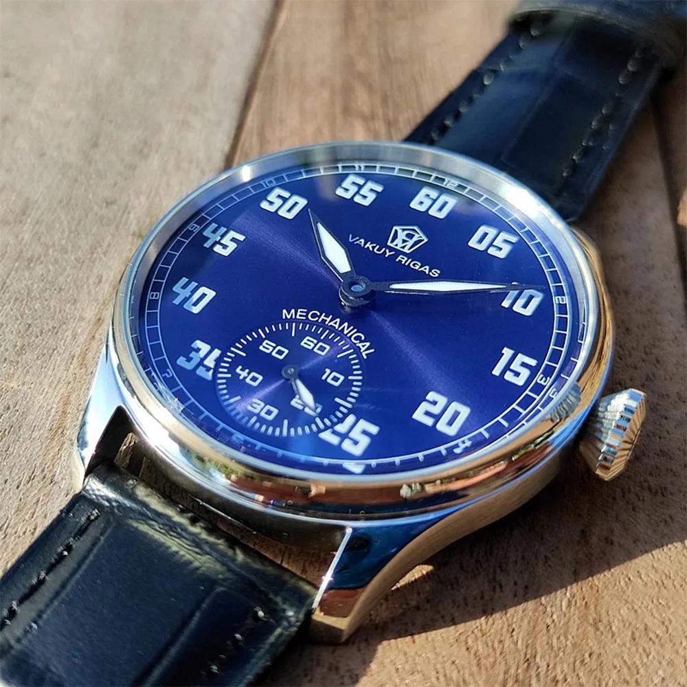 44MM Men's Vakuy Manual Mechanical German Military Watch Dafei Seagull ST3621 Jones Sword Swiss C1 Luminous Blue Side