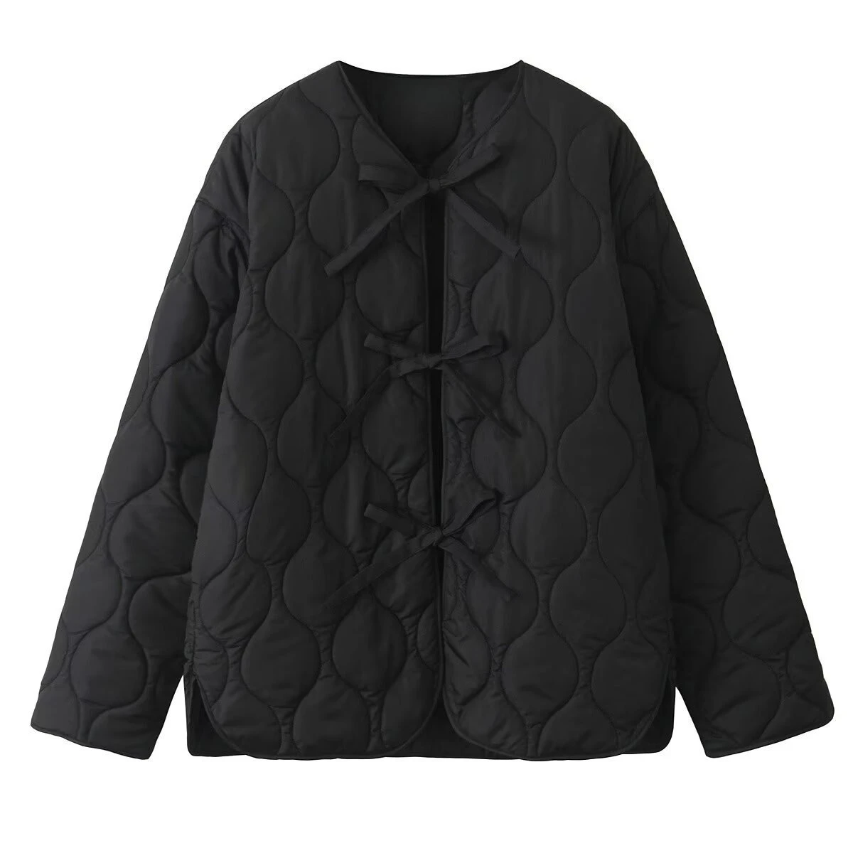 

Autumn and Winter New Diamond Grid Design Lightweight Bow Tie Tie Cardigan Cotton Jacket