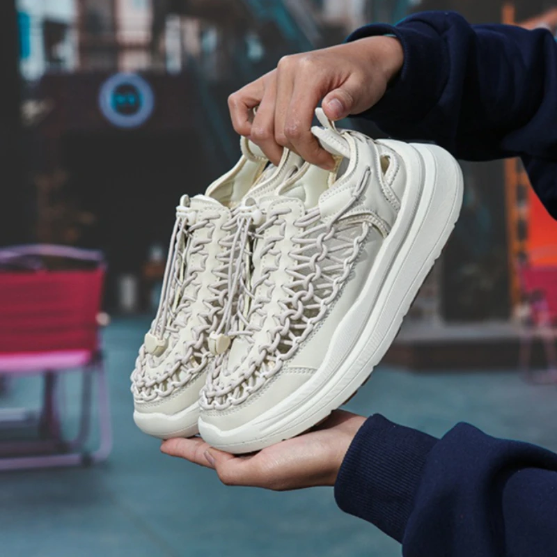 Summer New Shoes for Men Women Fashion Weave Sandals Outdoor Casual Platform Shoes Man Elastic String Chunky Beach Shoes