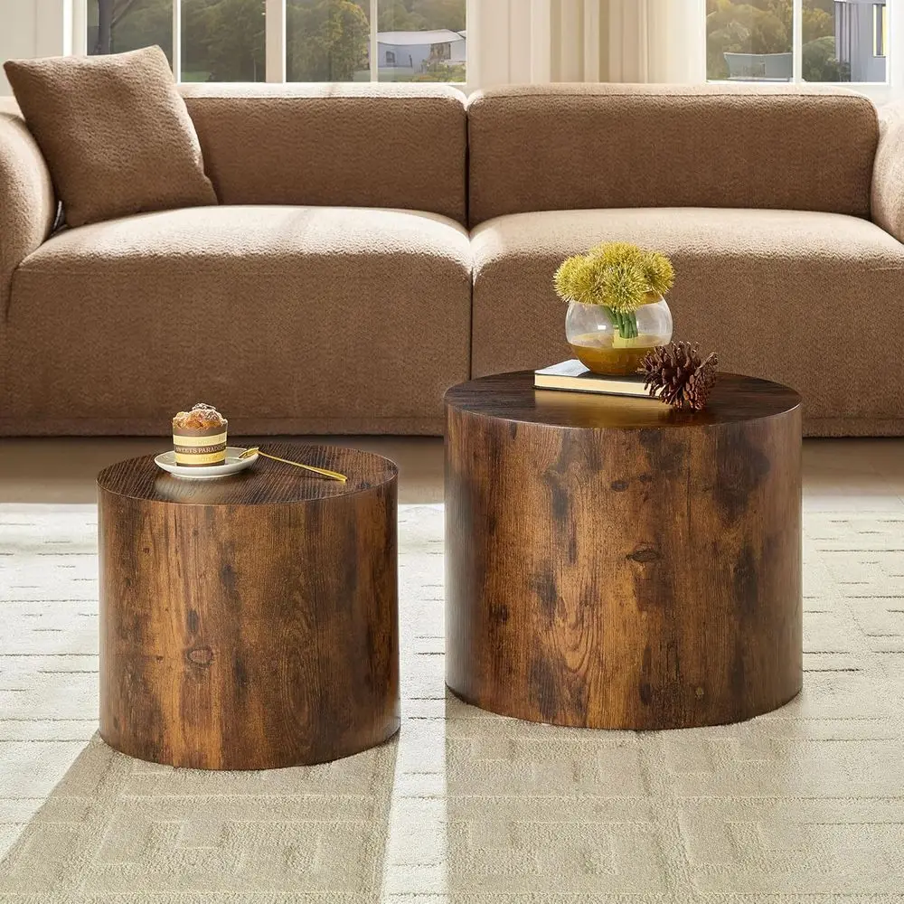 

2-Piece Coffee Table Set with Round Coffee Table and Accent Side Tables for Small Spaces, Dark Brown