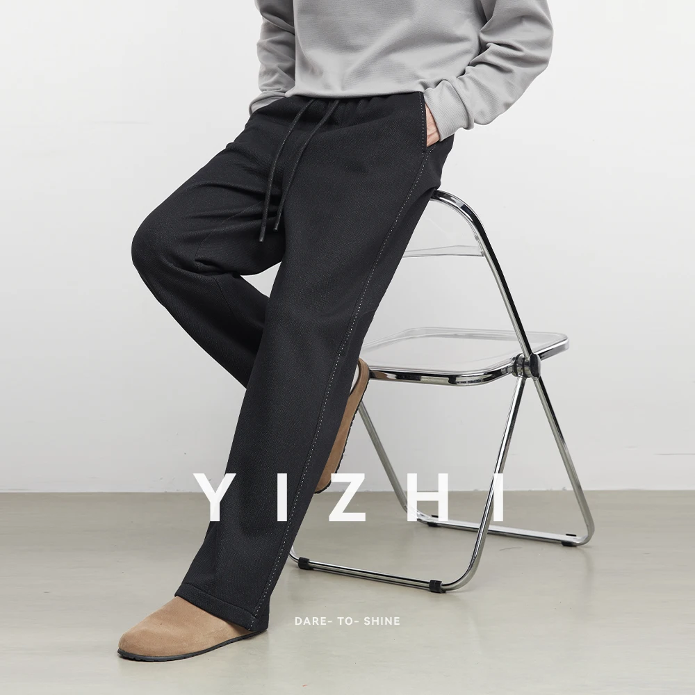 

Fashion Men's Straight Leg Casual Pants with Topstitching 2025 Autumn Winter New Loose Fit Fleece Lined Wide-Leg Sports Pants