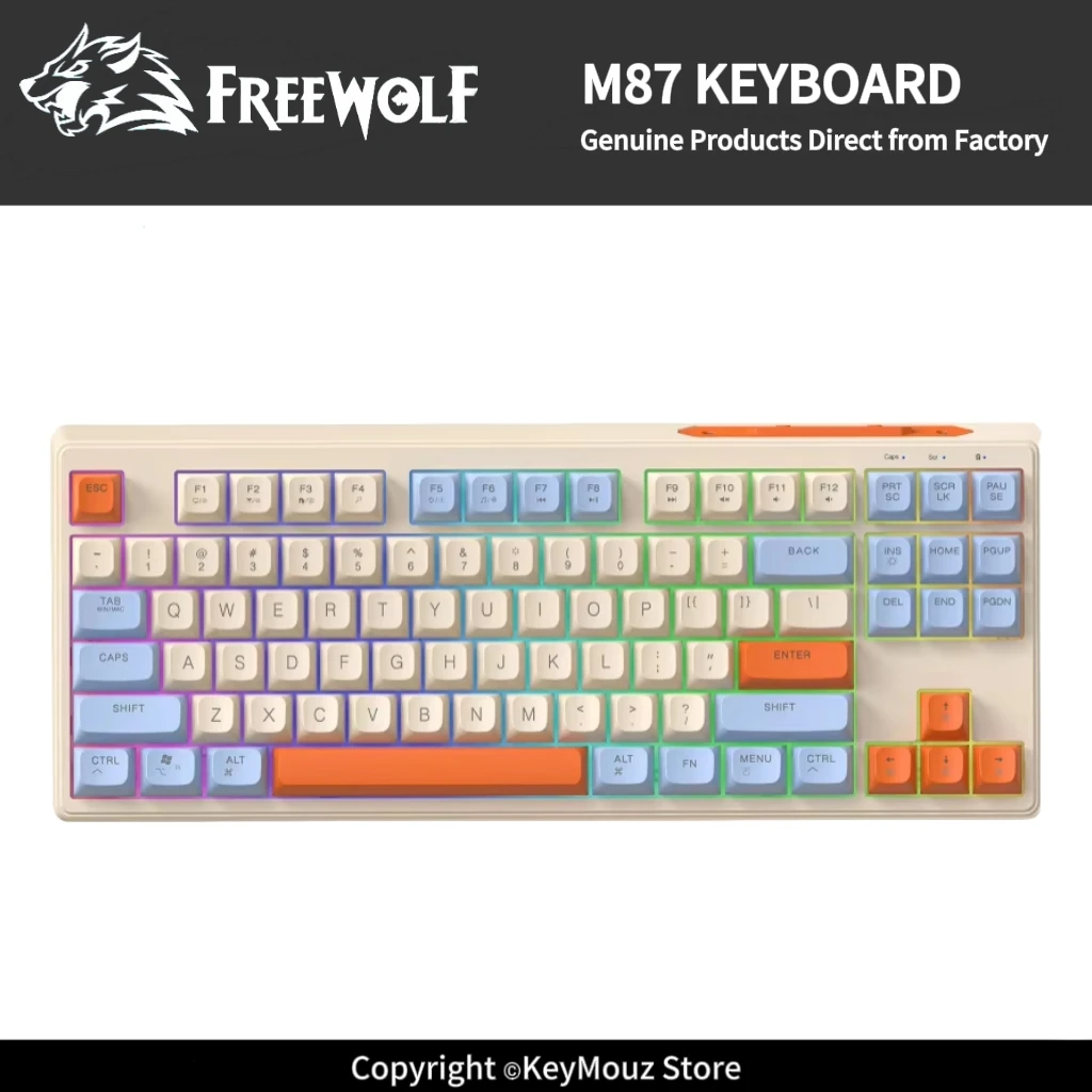 M87 Dual Mode 2.4G Bluetooth Keyboard with PBT Keycaps Colorful Mixed Light 3-Device Connection for PC Laptop