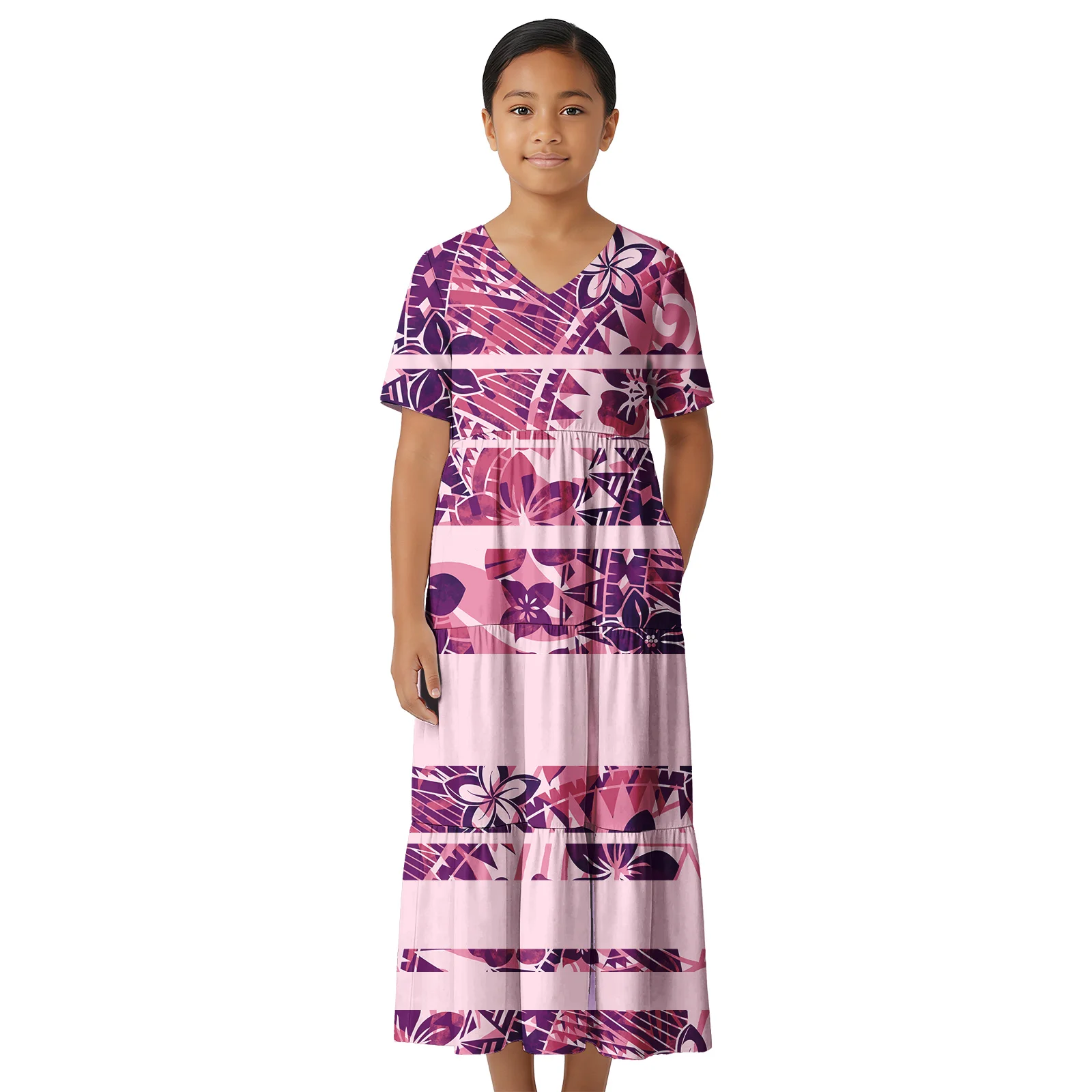 

Детская одежда в гавайском стиле: юбки-трапеции с индивидуальным логотипом, полинезийские платья принцессы для девочек, милые пляжные платья с коротким рукавом для малышей, самоанский стиль