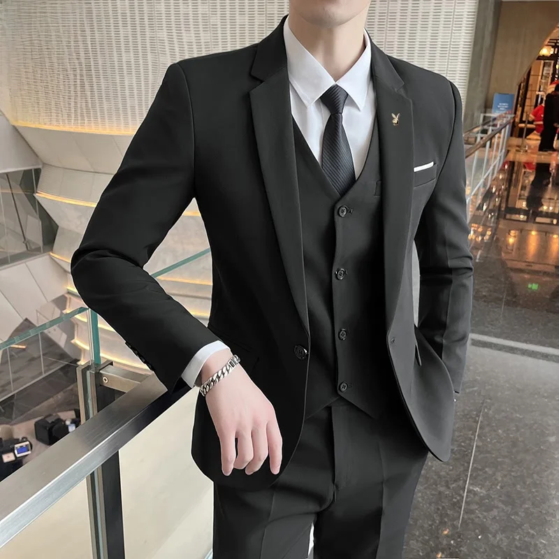 

Мужской повседневный свадебный костюм приталенного кроя с длинными рукавами, декорированный пуговицами, из полиэфирного волокна, для делового стиля, осенняя новинка