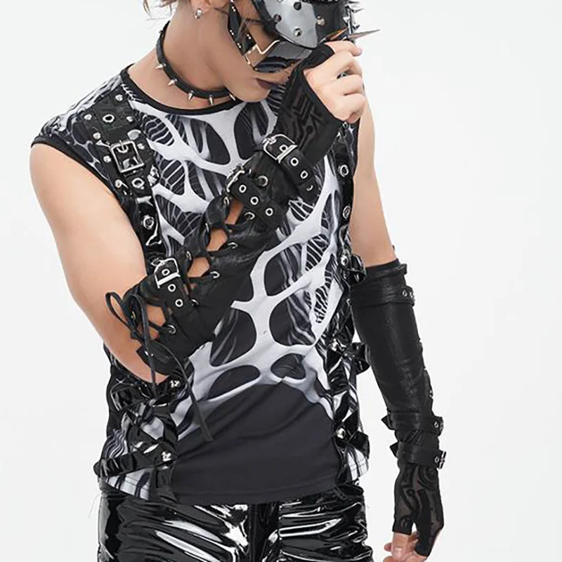 2025 Devil Fashion Gothic Punk Cross Tie Rivet Strap Men's Arm Cover, Men's gloves Neutral arm sleeves