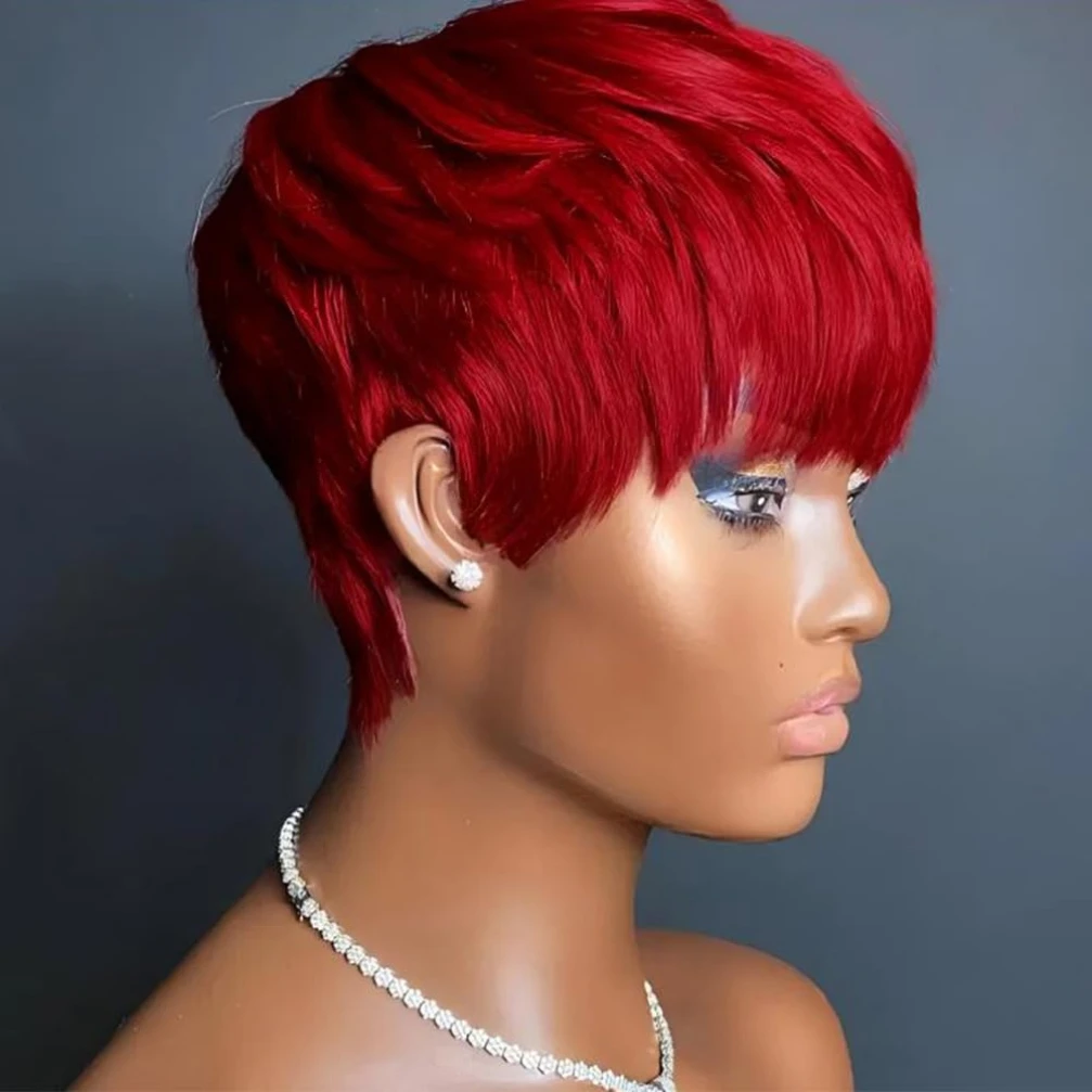 Parrucca per capelli umani diritta con taglio pixie corto Parrucche per capelli umani Remy con frangia Parrucca piena fatta a macchina