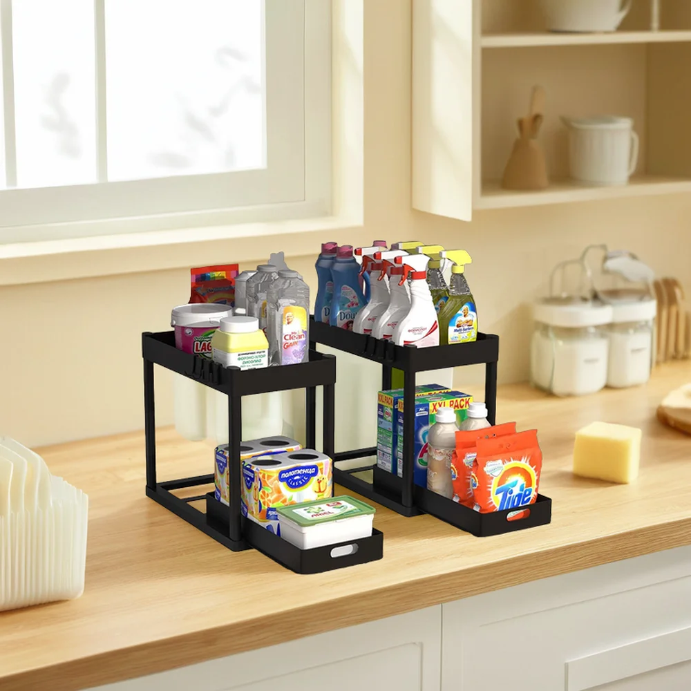 2-Tier Multifunctional Pull out under Sink Kitchen Storage Holder & Rack Organizer