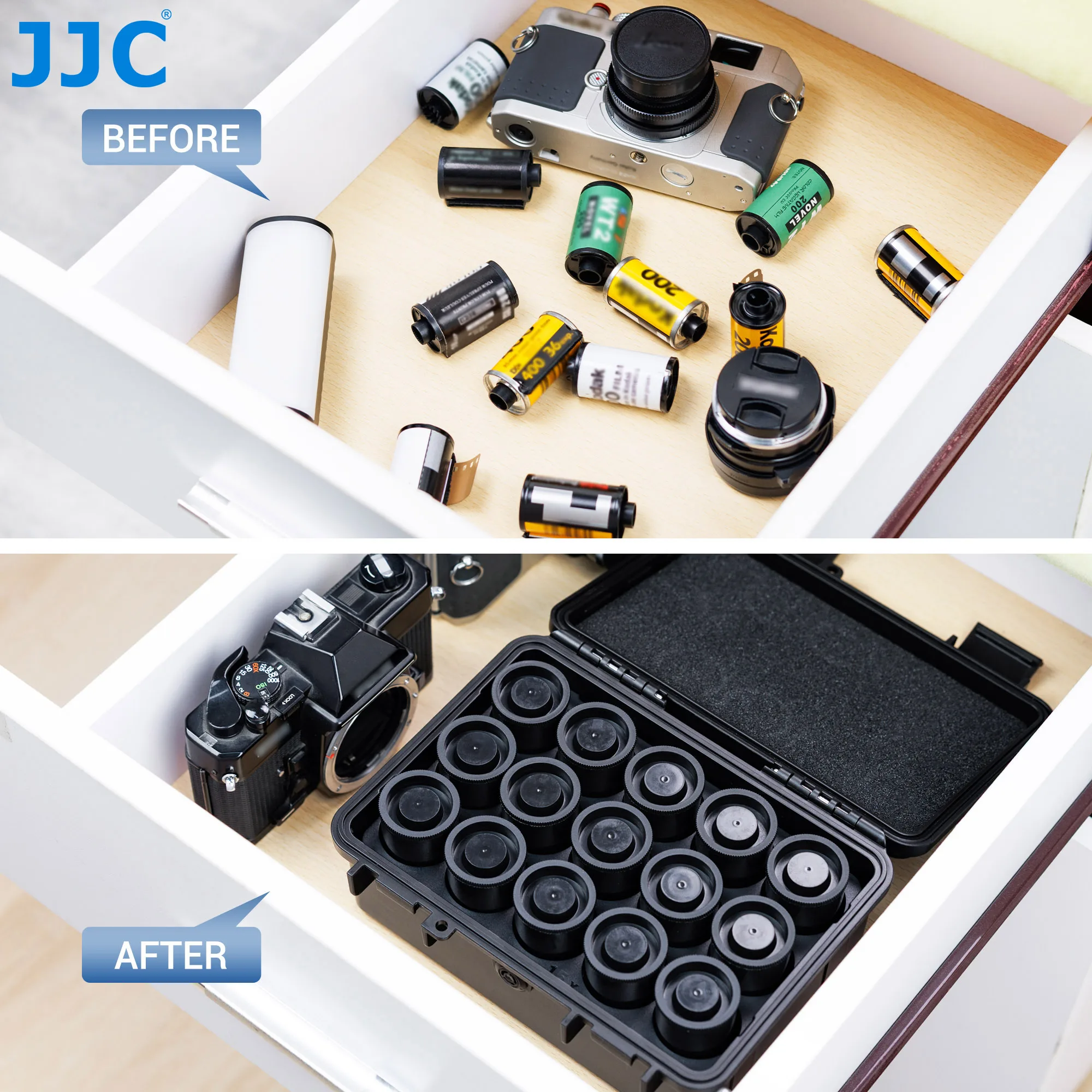 Модернизированный пленочный чехол JJC 35 мм вмещает 15 рулонов пленки, водонепроницаемый жесткий чехол для хранения фотографической пленки, пленочные канистры 135 мм с крышкой