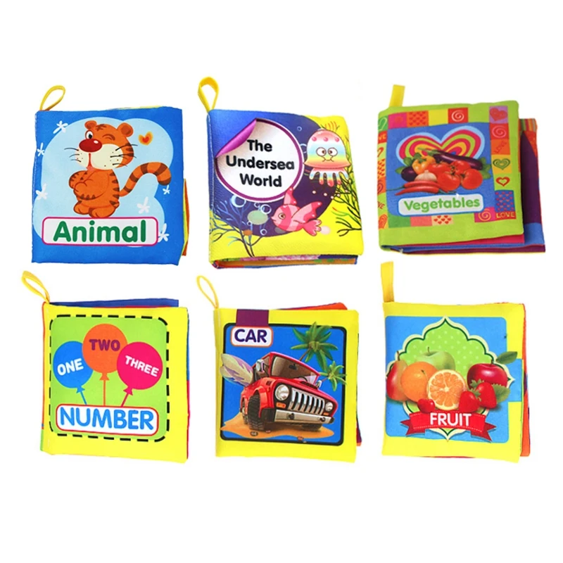 6Pcs Cognition Newborn Infant Soft Fabric Cloth Books Rustle Sound Baby Early Learning Education Toys For Kids