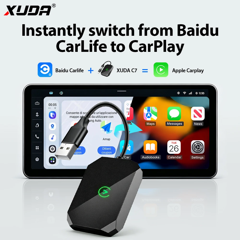 

XUDA C7 Adapter Real-time Online Map & Multimedia Converter — Baidu CarLife to Apple Carplay — for iPhone Phones
