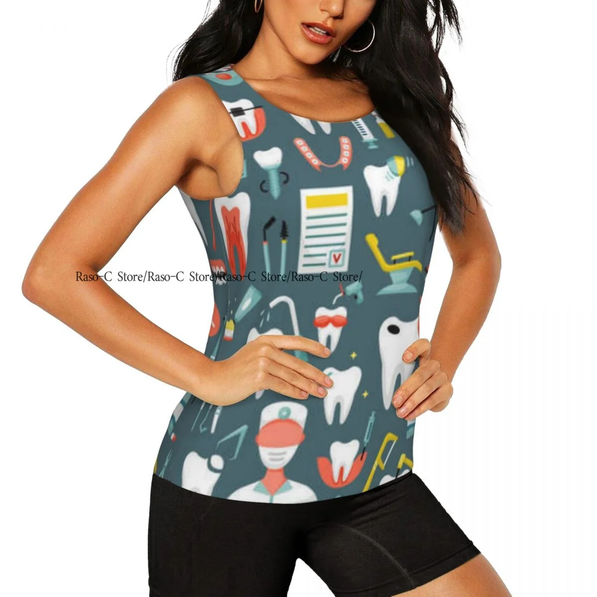 Women Casual Sport Yoga Vest Dental Background Quick Dry Running T-shirt Training Workout Gym Sleeveles