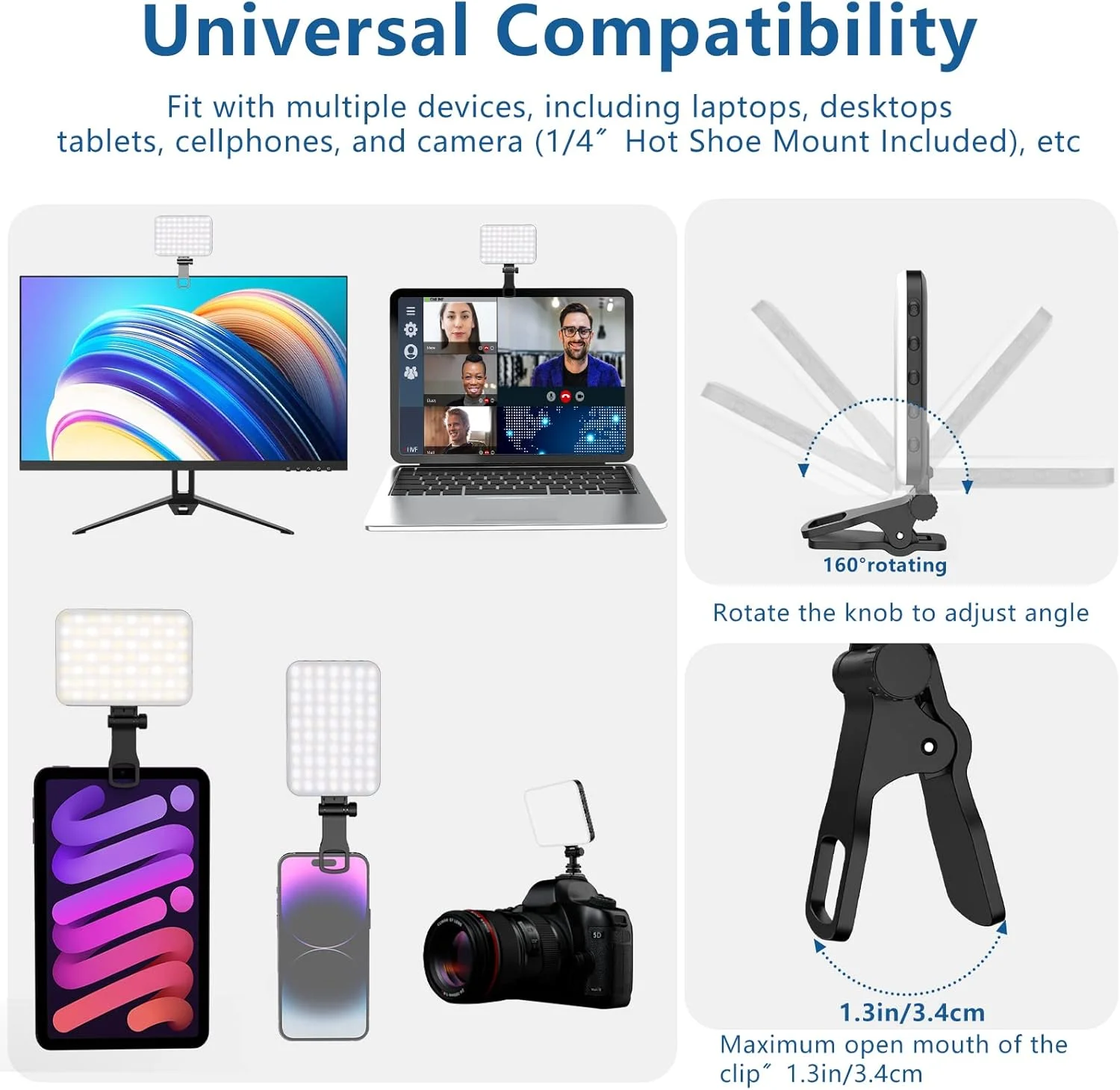 60 LED Video Light Fill Light Rechargeable 2500 MAh Ajusted 3 Light Modes CRI95 Portable Mini Selfie Light 2500-9000K