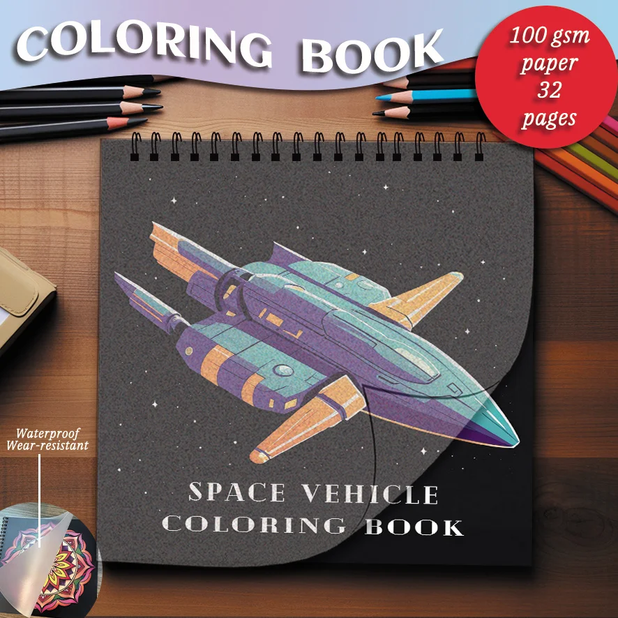 

Spacecraft Coloring Book - 8.27 x 8.27 inches 32 pages spaceship coloring book - helps relieve stress and emotions, positive thi