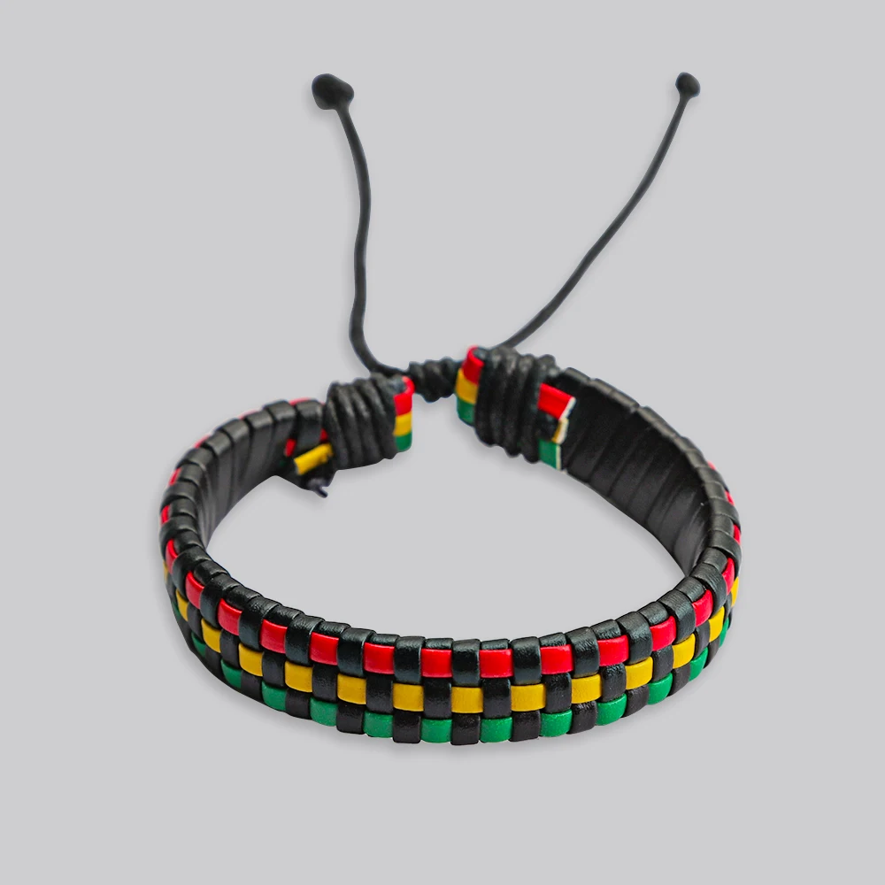 Wholesales 3 Pieces Imitate PU Leather Rasta Braided Bracelet Bangle Wristband Surfer Wrap For Men Women