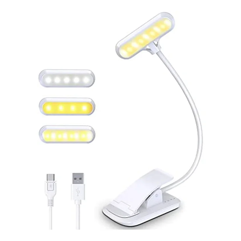 Reading Lamp Book Clamp, 9 LED Clamp Lamp with 3 Colour Temperature and Dimmable Touch Switch, USB Rechargeable