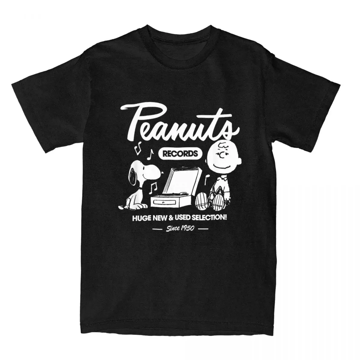 Peanuts Snoopy Charlie Brown Record T Shirt Men's Vintage 100% Cotton T Shirts Summer Comfortable Hip Hop Tee Shirt Clothing