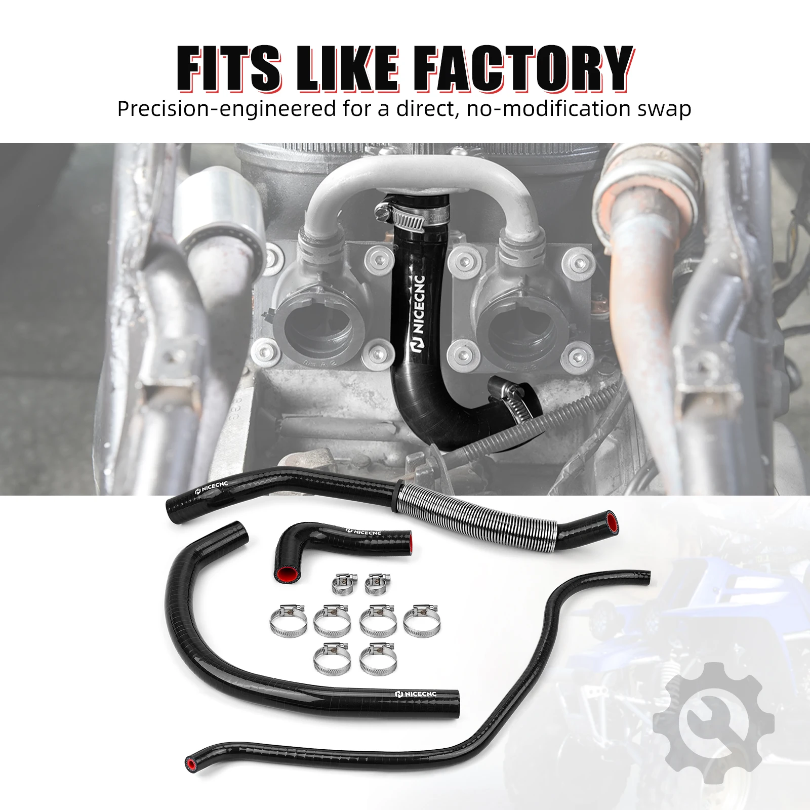 NICECNC For Yamaha Banshee 350 YFZ350 1987-2006 ATV Radiator Hose 2GU-12482-00-00 3-Layer Heat Included Heat Shield Adapters