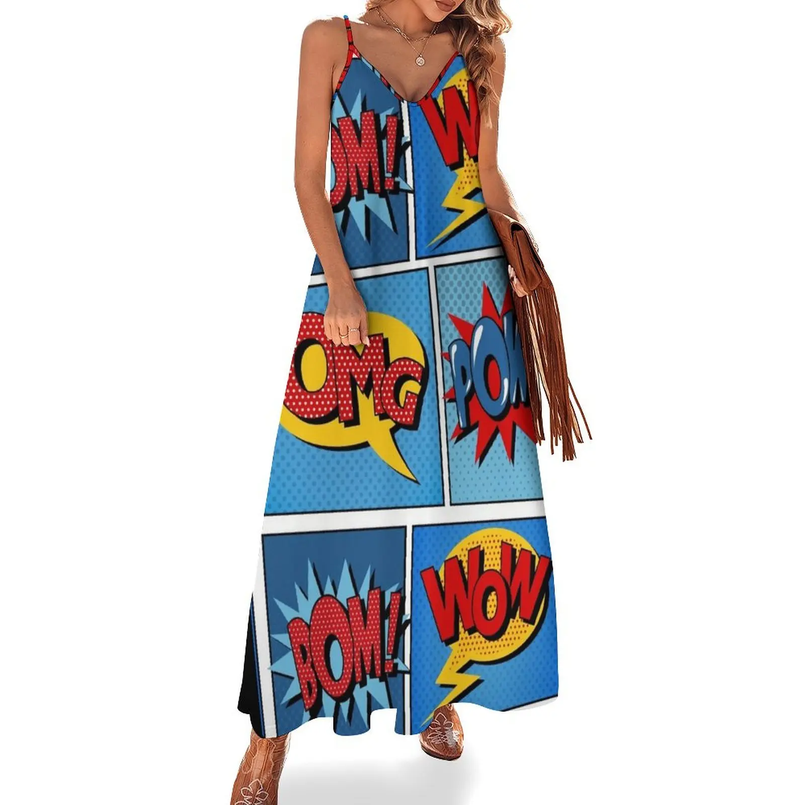 

Set of Comic Bubbles in Pop Art Style Sleeveless Long Dress prom clothes womans clothing Dress