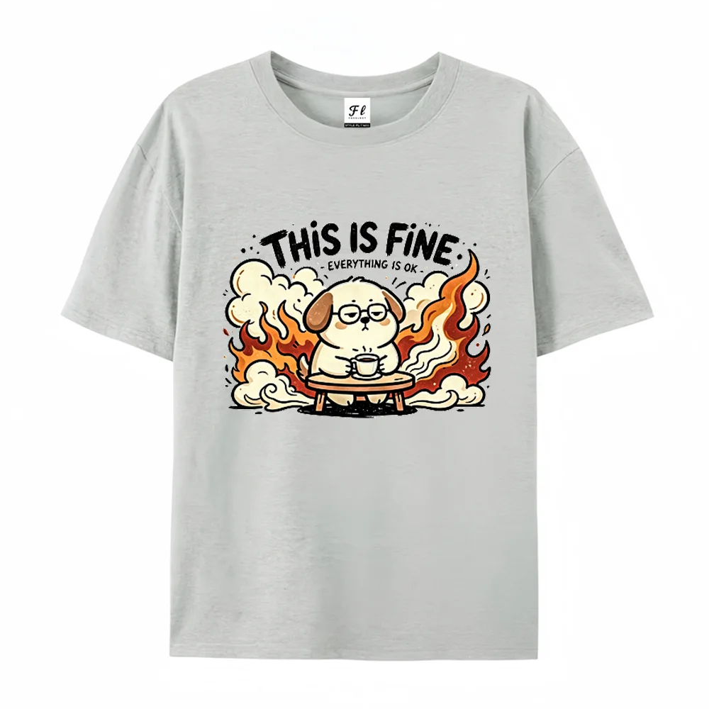 Funny Cartoon Dog Graphic Shirt Humorous Funny Scene Slogan Print Cotton Casual Short Sleeve Tee Meme‑Inspired Streewear