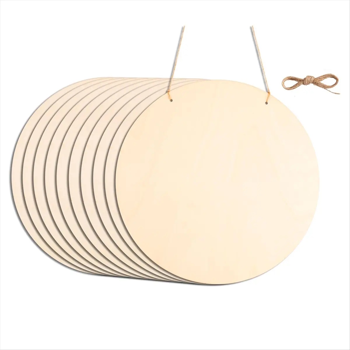 AB09 10Pcs 12Inch Wood Circles for Crafts, Unfinished Wood Blank Door Hanger Sign, DIY Wood Rounds for Painting, Wood Burning