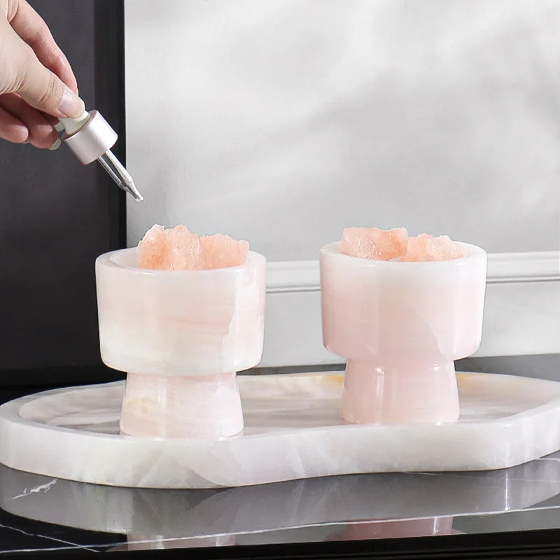 White Onyx Natural Marble Tray for Perfume Scented Candles Decorative Luxury Stone Tray for Jewelry