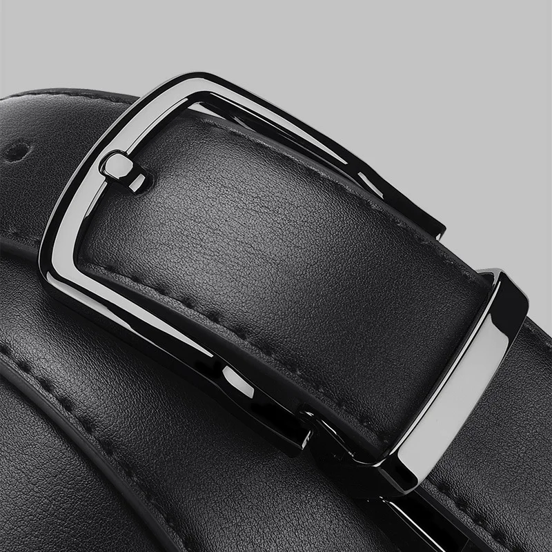 Men's belt, business rotating needle buckle, two-layer cowhide waist belt, black Korean version belt