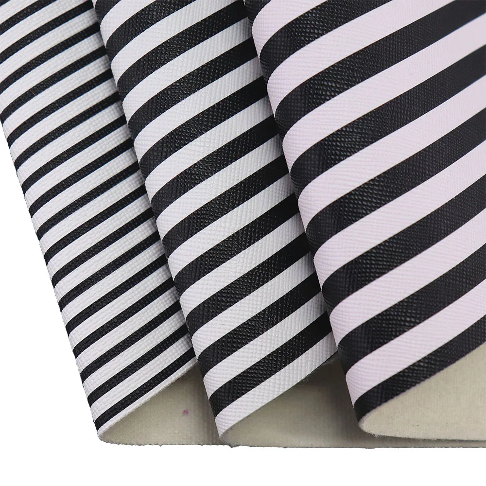 30x134cm Roll Black White Stripe Faux Synthetic PU Leather Fabric For HandBag Craft Sewing DIY HM015