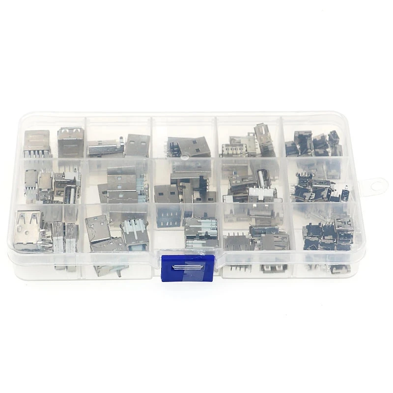 82PCS 14 specifications USB connection box, male plug, female plug, mini 2-pin 90 degree double layer 180 degree