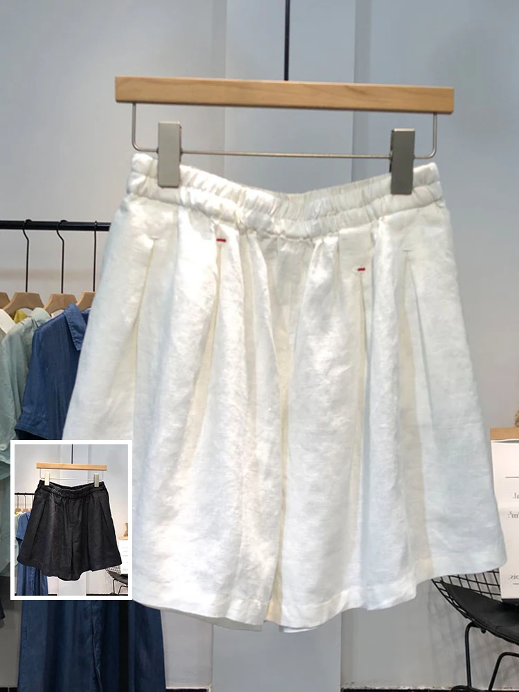 

Женские хлопковые льняные брюки больших размеров с эластичным поясом, повседневные дышащие брюки с широкими штанинами, эффект похудения, для летнего отдыха