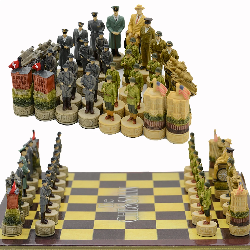 German and American Character Theme Resin Chess Piece Puzzle Game Toy Luxury Knight Holiday Surprise Gift Collection