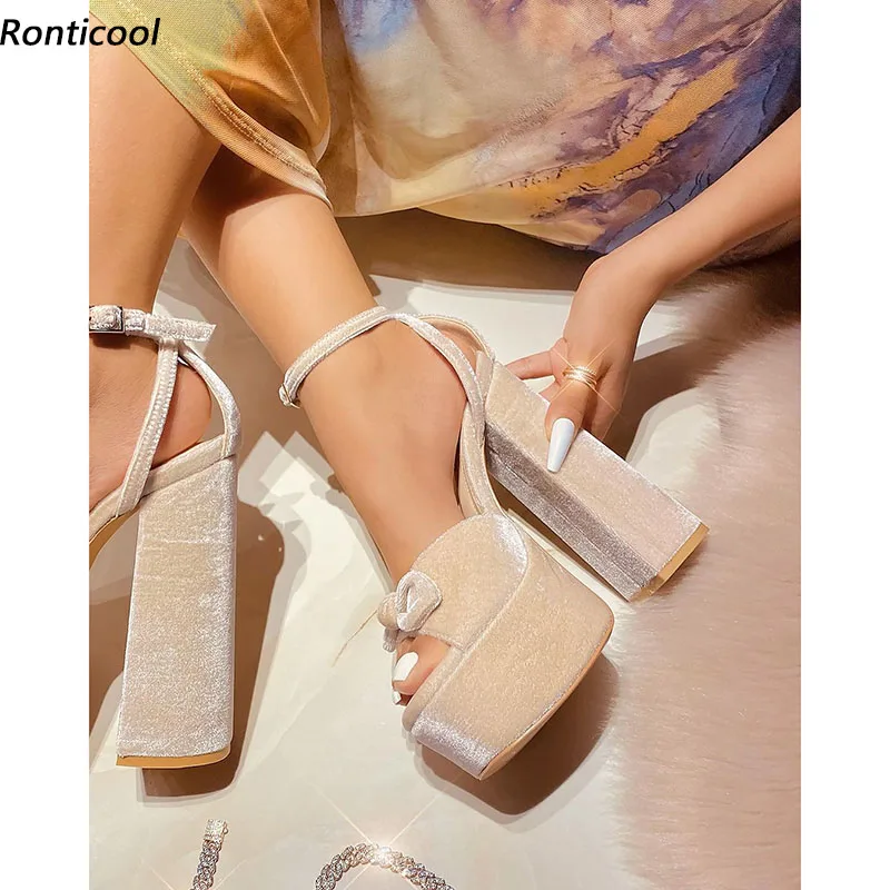 

Ronticool Handmade Women Summer Sandals Chunky Heels Round Toe Pretty Beige Party Shoes Ladies US Plus Size 5-20