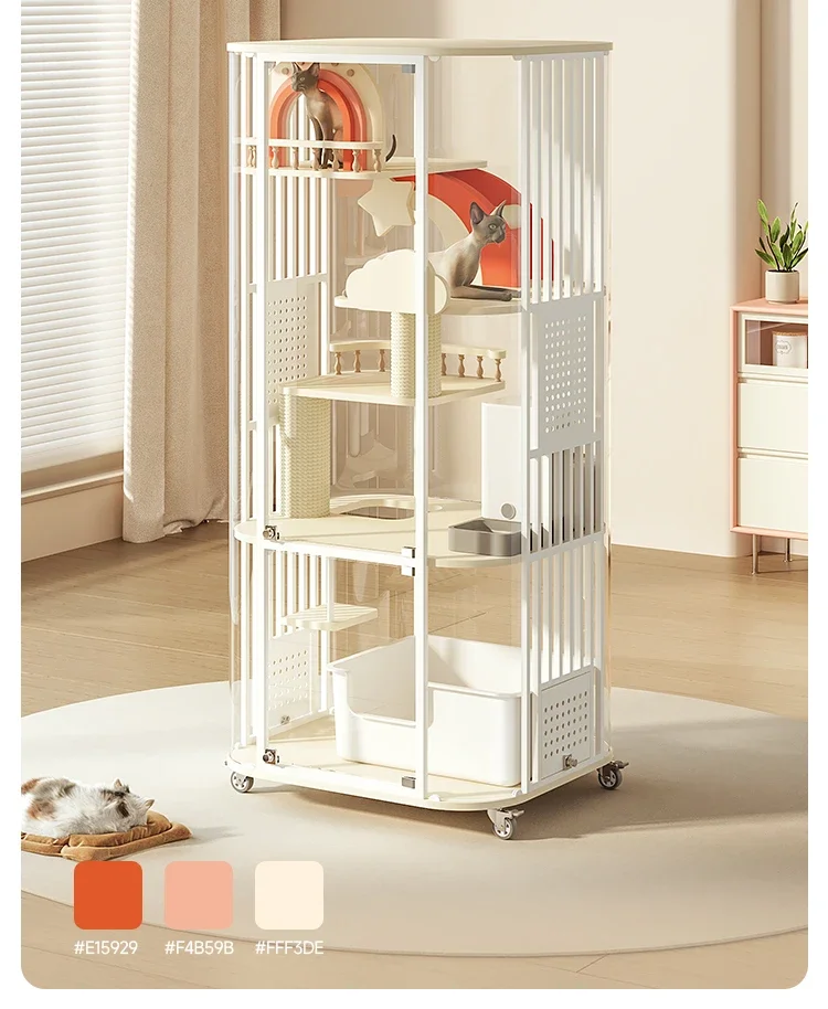 

A Cat Villa Family Non Occupying Glass Large Industrial Cat Nest CX Panoramic View with Bathroom