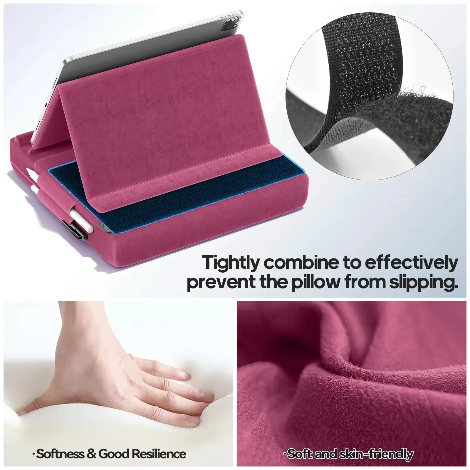 Upgraded Tablet Pillow Stand Multi-Angle Viewing Ipad Holder for Lap Bed and Desk Foldable Soft Pad Dock with Stylus Mount view 3