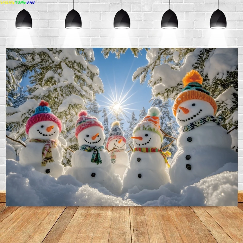 

Winter Christmas Snowman Photography Backdrop Glitter Xmas Trees Gift Forest Baby Birthday Family Party Decor Photo Background