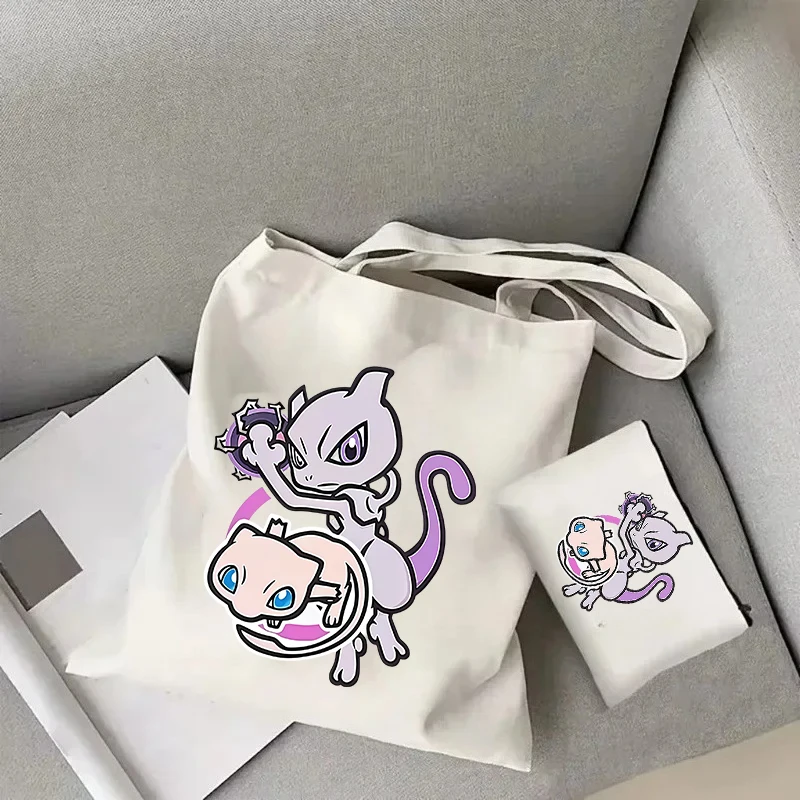 

Pokémon Mewtwo Large Capacity Tote Bag Casual and Portable Shoulder Bag Lightweight Shopping Bag Large Reusable Canvas Bag Gift
