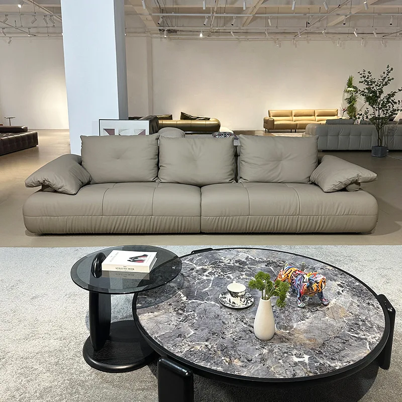 Modern simple leather sofa straight row first layer cowhide household size apartment soft lazy comfortable sofa