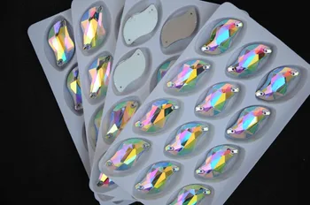 すべてのサイズのガラスクリスタル S シェイプ石に縫う光沢のあるクリスタルクリア AB ヒラタ 2 穴 6*12 ミリメートル、10*20 ミリメートル、15*30 ミリメートル縫製ジュエリービーズ