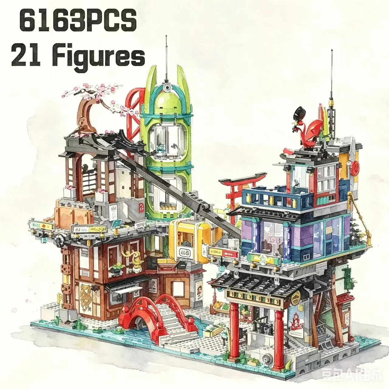 

Hot Sales 6163 PCS City Markets City Gardens Building Blocks Bricks Compatible 70099 Toy Kids Christmas，Birthday，Halloween Gift