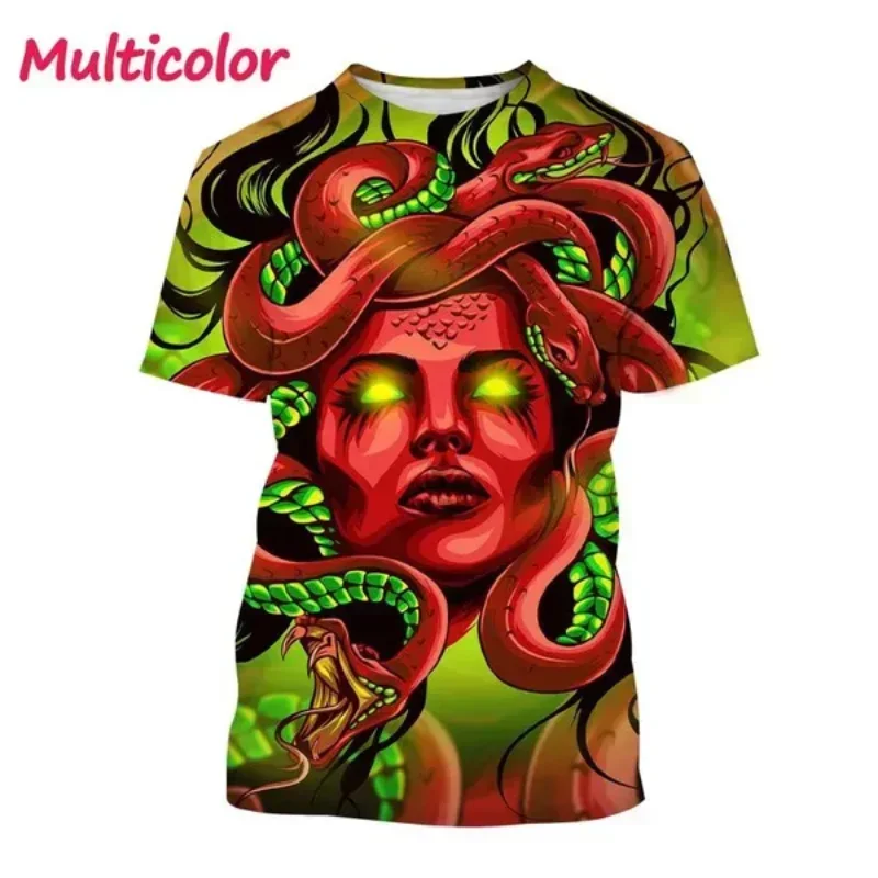 أزياء الرجال الملابس الجديدة ميدوسا ثلاثية الأبعاد تي شيرت مطبوع الأساطير اليونانية بانشي شخصية الهيب هوب الشارع للجنسين المتضخم تي شيرت