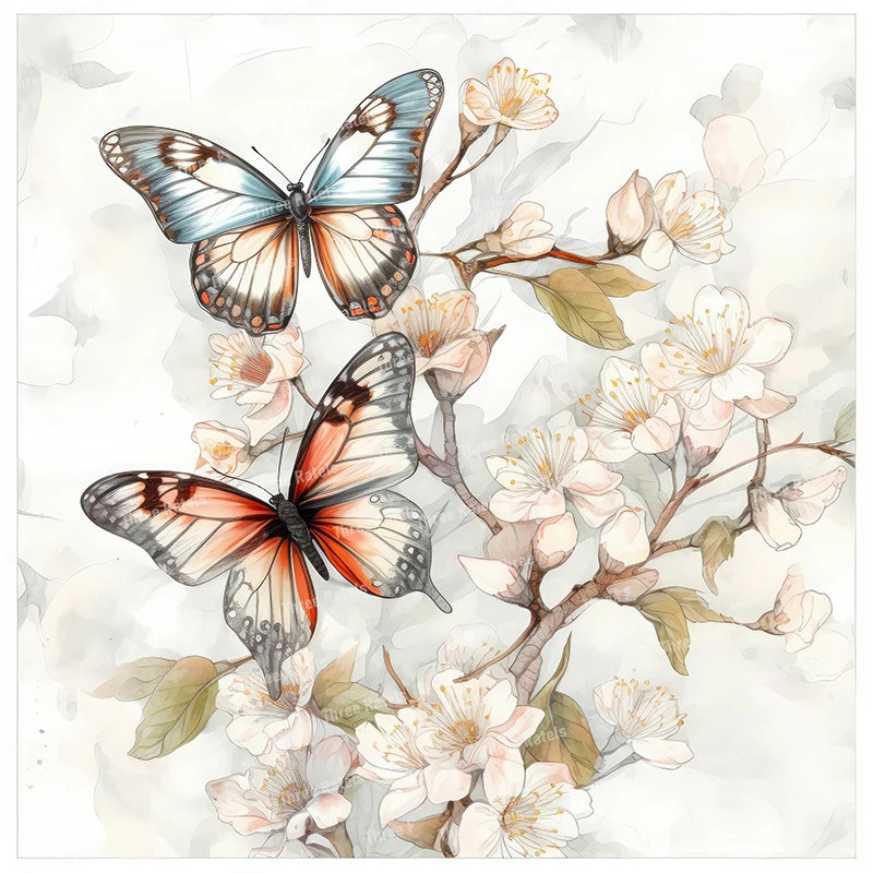 Three Ratels QL84 Beautiful Flower Branches and butterfly Self Adhesive Poster for home decoration