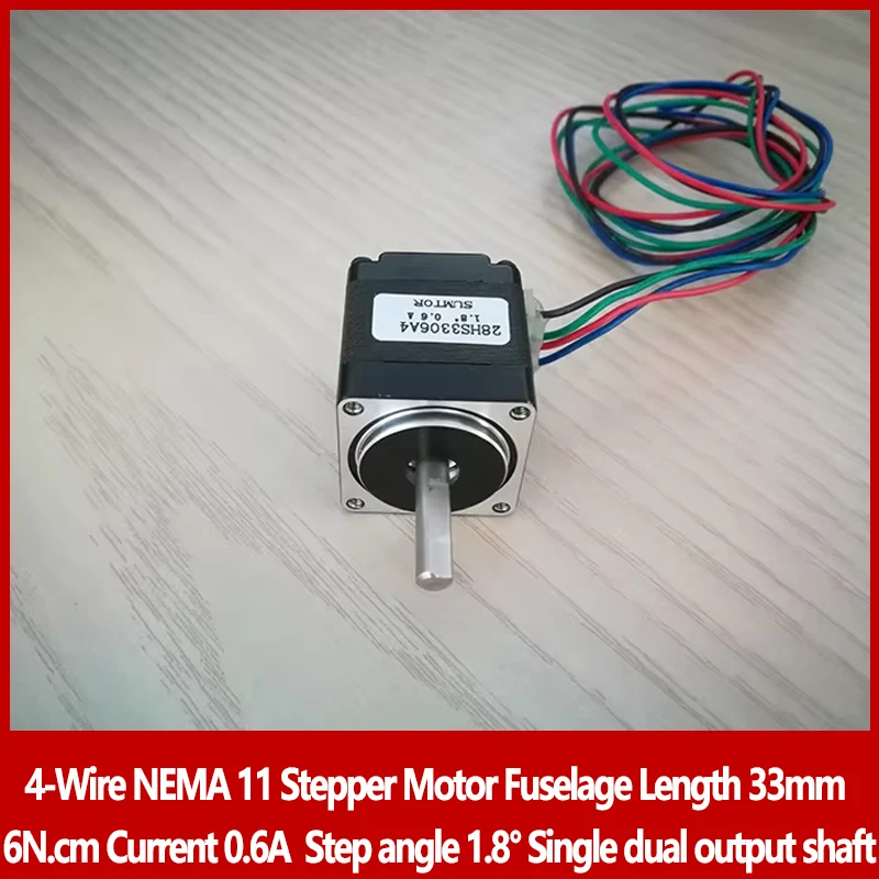 4-Wire NEMA 11 Stepper Motor Fuselage Length 33mm 6N.cm Current 0.6A Step angle 1.8° Single dual output shaft CE ROHS CNC