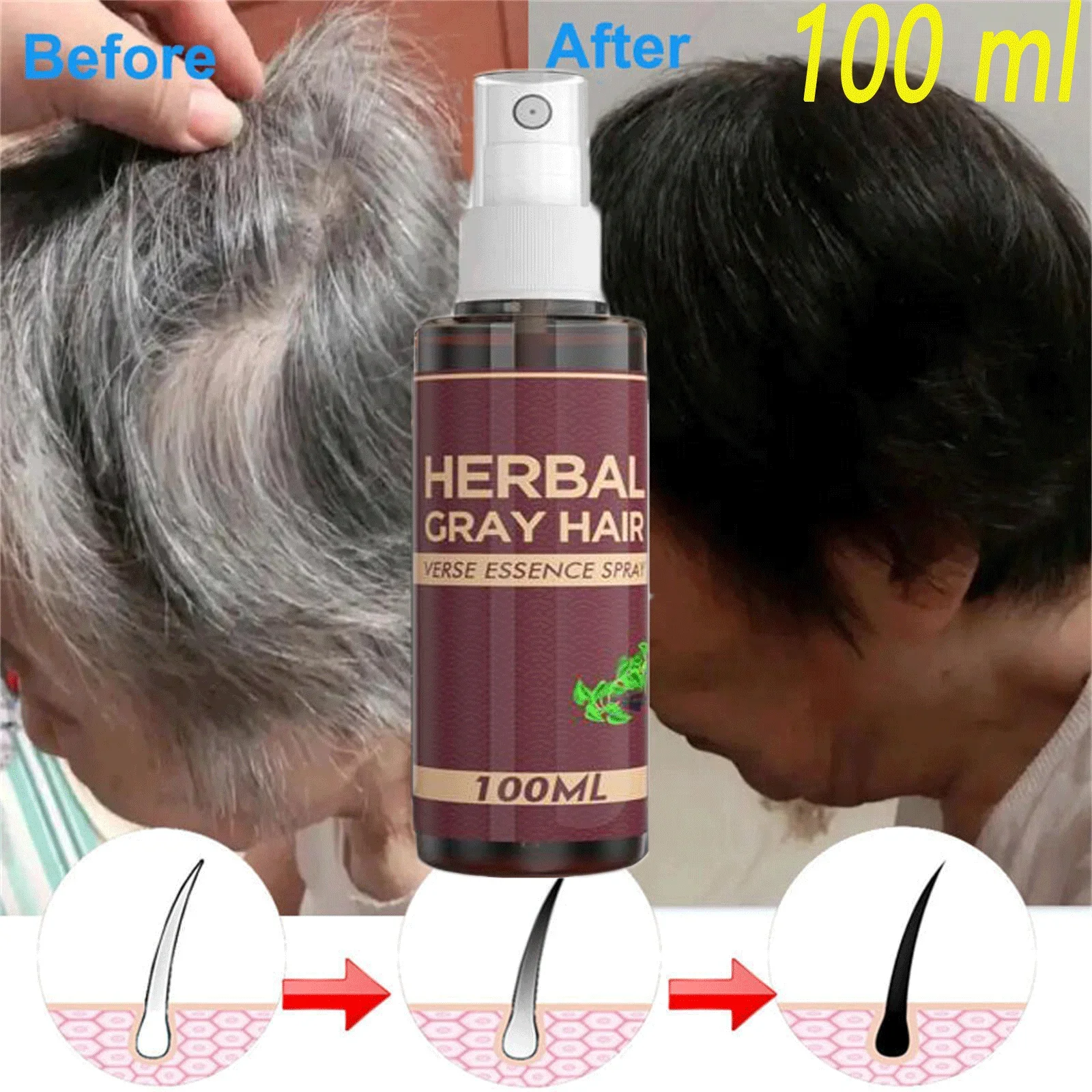 Gray White Hair Treatment Spray Serum Liquid Repair Fast Regrowth Nourish Damaged ScalpBlack Hair Anti Loss Hair Care Women Men