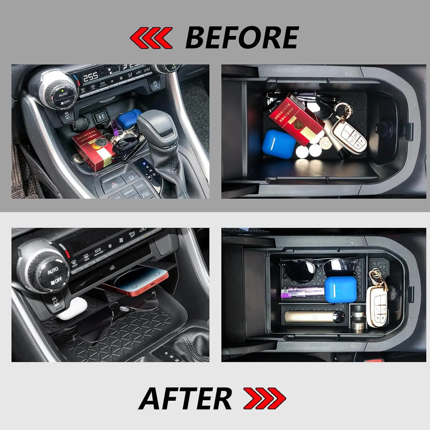 Organisateur Console Centrale Toyota RAV4 2019-2025 - Plateau Rangement ABS Antidérapant