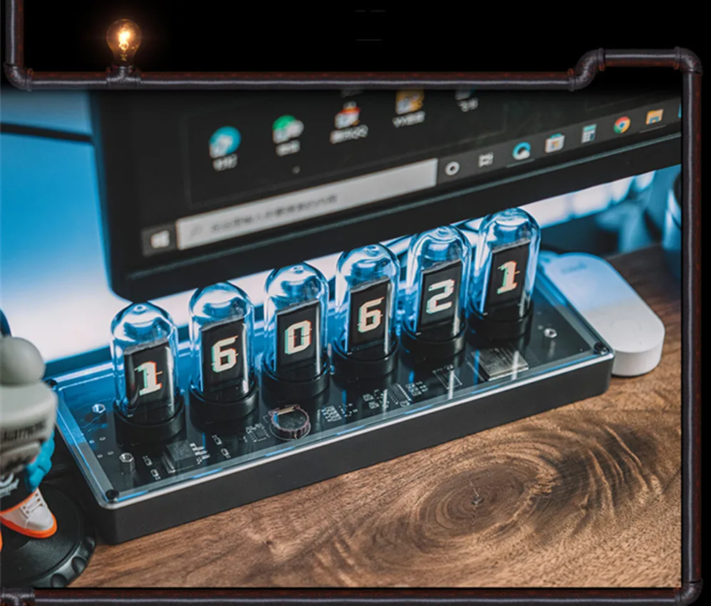 Destiny Stone Gate IPS Nixie Clock Cyberpunk Aluminum Alloy Computer Desktop Ornament Digital Glow Nixie Tube Clock