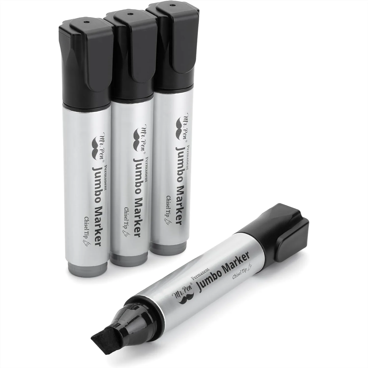 

Jumbo Permanent Markers, 4 Pack, Black, Chisel Tip, Wide Tip for Canvas, Posters, Fabric, Window, Glass, Wood, Waterproof, Quick