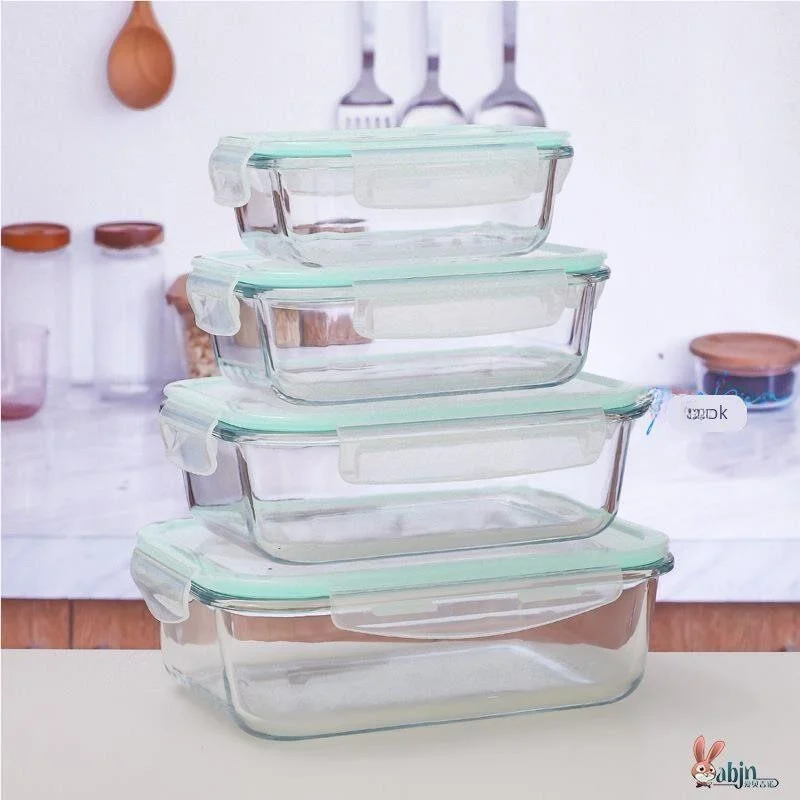 Heat Resistant Microwave Glass Lunch Box Transparent Sealed Bento Box Refrigerator Storage Container Glass Bowl