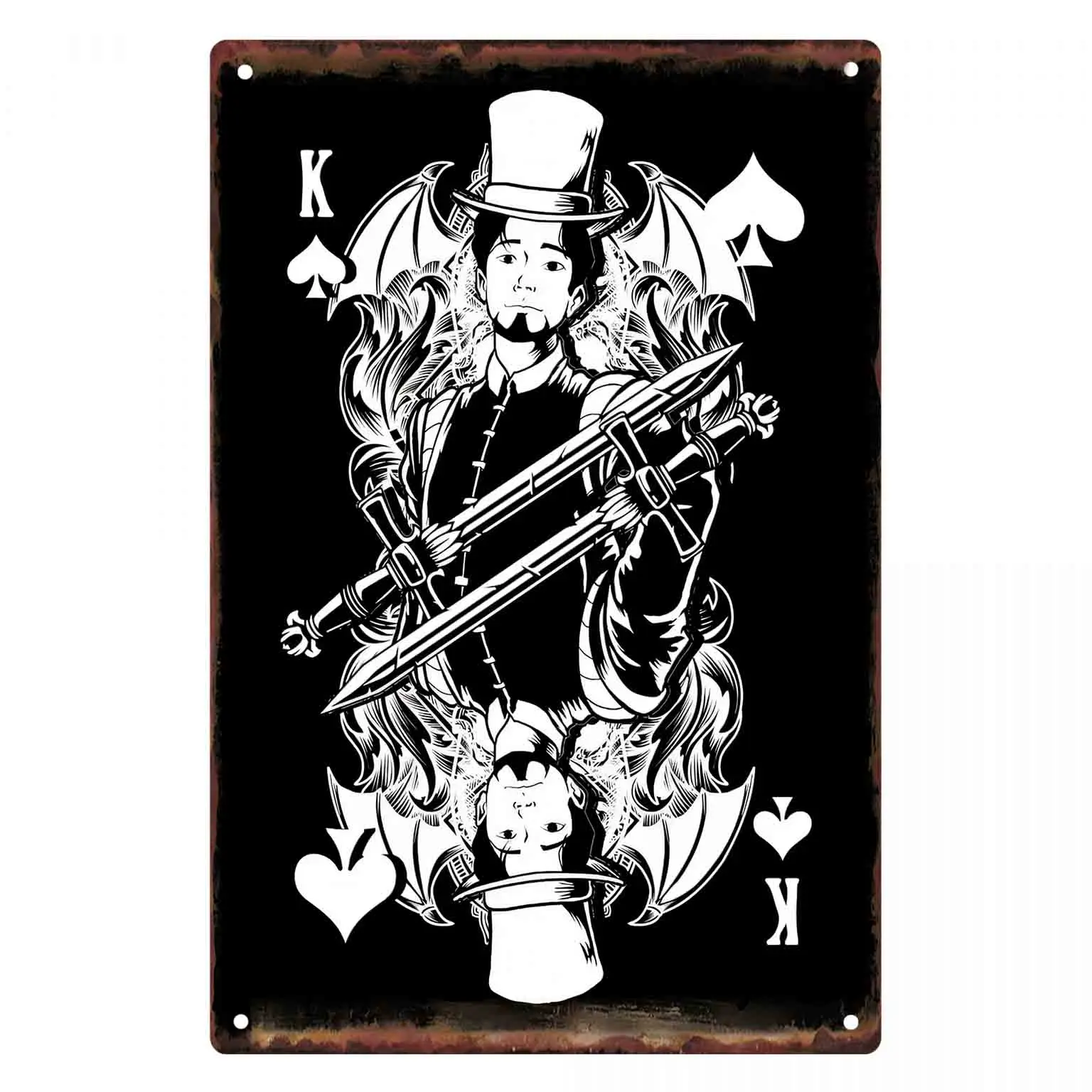 2D FLAT 1pc King Of Spades Steampunk Swords Metal Wall Sign Decoration for Home Cafe Garage Bedroom Porch And Garden