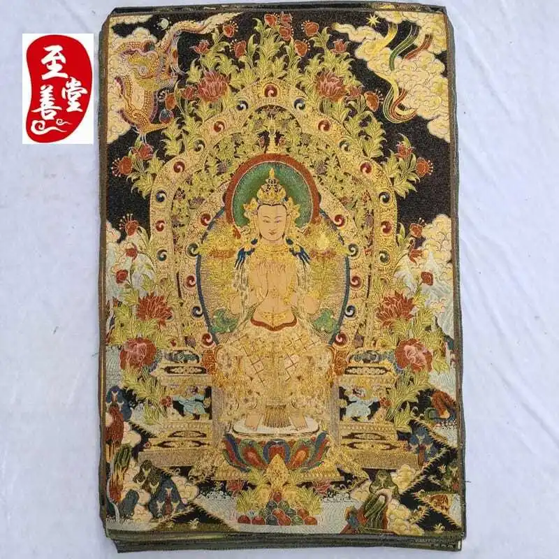 Tibet Tibetan Cloth Silk Dragon flower guanyin Thangka Tangka Embroidery Painting Embroidery Hanging Pictures